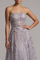 Load image into Gallery viewer, Sparkly Lilac A-Line Sequin Strapless Beaded Long Evening Dress
