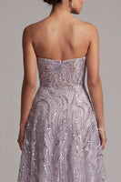 Load image into Gallery viewer, Sparkly Lilac A-Line Sequin Strapless Beaded Long Evening Dress