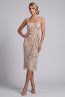 Load image into Gallery viewer, Sparkly Champagne Beaded Bodycon Floral Midi Evening Dress with Sash