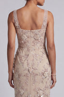 Load image into Gallery viewer, Sparkly Champagne Beaded Bodycon Floral Midi Evening Dress with Sash