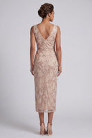 Load image into Gallery viewer, Champagne Sparkly Beaded Cowl Neck Ruched Floral Long Evening Dress with Slit