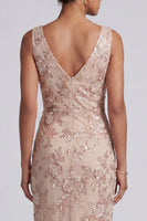 Load image into Gallery viewer, Champagne Sparkly Beaded Cowl Neck Ruched Floral Long Evening Dress with Slit