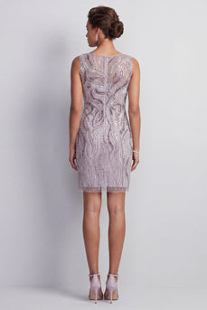 Sparkly Lilac Boat Neck Beaded Bodycon Short Evening Dress