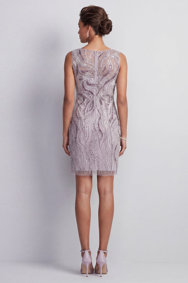 Load image into Gallery viewer, Sparkly Lilac Boat Neck Beaded Bodycon Short Evening Dress