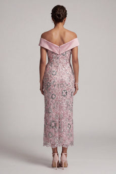 Sparkly Light Pink Sequin Sheath Ruffled Maxi Evening Dress with Sash