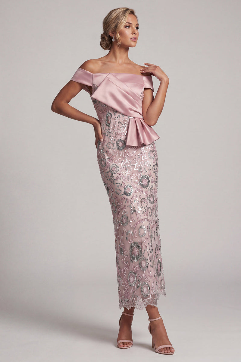 Load image into Gallery viewer, Sparkly Light Pink Sequin Sheath Ruffled Maxi Evening Dress with Sash