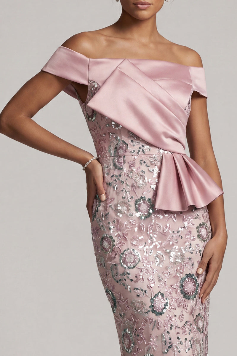 Load image into Gallery viewer, Sparkly Light Pink Sequin Sheath Ruffled Maxi Evening Dress with Sash