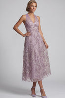 Load image into Gallery viewer, Sparkly Lilac Halter A-Line Floral Beaded Long Evening Dress with Keyhole