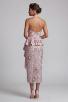 Load image into Gallery viewer, Sparkly Light Pink Sheath Halter Sequin Ruffled Long Evening Dress with Sash