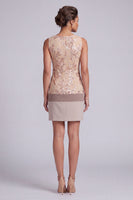 Load image into Gallery viewer, Champagne Sparkly Floral Sequin Tight Boat Neck Short Evening Dress