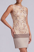 Load image into Gallery viewer, Champagne Sparkly Floral Sequin Tight Boat Neck Short Evening Dress