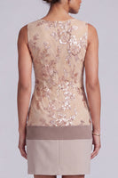 Load image into Gallery viewer, Champagne Sparkly Floral Sequin Tight Boat Neck Short Evening Dress