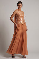 Load image into Gallery viewer, Bronzer Corset Neck Scarf Sequin A-Line Long Mother of the Bride Dress