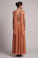 Load image into Gallery viewer, Bronzer Corset Neck Scarf Sequin A-Line Long Mother of the Bride Dress