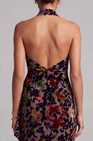 Load image into Gallery viewer, Black Sheath Ruffled Halter Long Floral Mother of the Bride Dress
