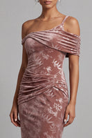 Load image into Gallery viewer, Desert Rose Velvet Floral Ruched Sheath Long Mother of the Bride Dress