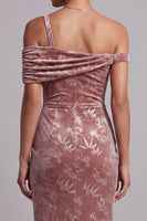 Load image into Gallery viewer, Desert Rose Velvet Floral Ruched Sheath Long Mother of the Bride Dress