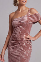 Load image into Gallery viewer, Desert Rose Velvet Floral Ruched Sheath Long Mother of the Bride Dress