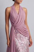 Load image into Gallery viewer, Wisteria Sparkly Sequin Halter Mermaid Long Mother of the Bride Dress with Side Cape