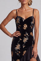 Load image into Gallery viewer, Sparkly Black Velvet Mermaid Ruffled Sequin High-Low Mother of the Bride Dress