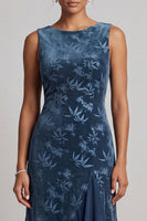 Load image into Gallery viewer, Dark Navy Sheath Velvet Ruffled Long Floral Mother of the Bride Dress
