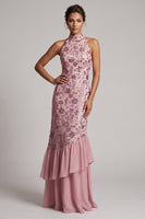 Load image into Gallery viewer, Vintage Mauve Sparkly Sequins Mermaid Floral Ruffled Long Mother of the Bride Dress