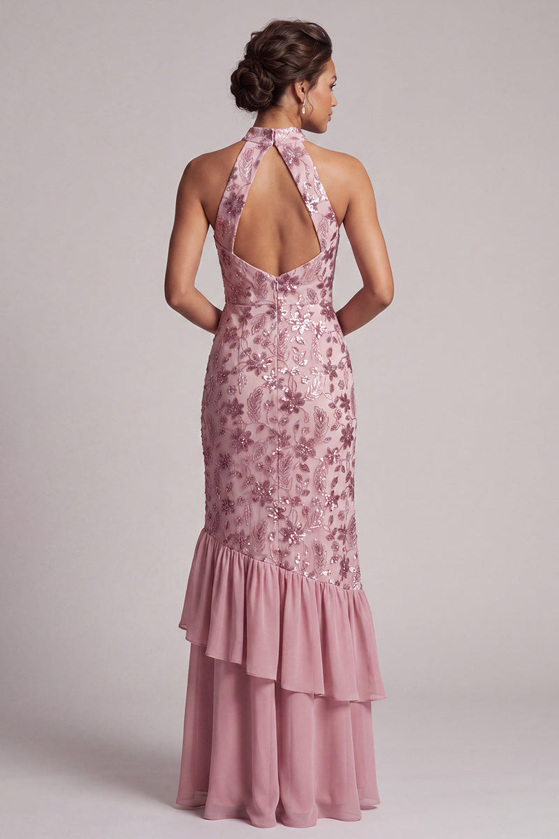 Load image into Gallery viewer, Vintage Mauve Sparkly Sequins Mermaid Floral Ruffled Long Mother of the Bride Dress