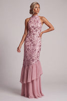 Load image into Gallery viewer, Vintage Mauve Sparkly Sequins Mermaid Floral Ruffled Long Mother of the Bride Dress