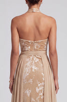 Load image into Gallery viewer, Floral Champagne Halter A-Line Long Mother of the Bride Dress with Cape