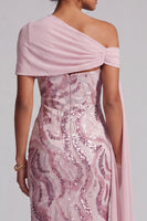 Load image into Gallery viewer, Sparkly Pink Mermaid One Shoulder Sequins Long Mother of the Bride Dress