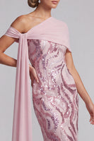 Load image into Gallery viewer, Sparkly Pink Mermaid One Shoulder Sequins Long Mother of the Bride Dress