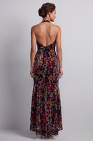 Load image into Gallery viewer, Black Floral Mermaid Ruffled Halter High-Low Mother of the Bride Dress