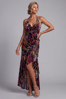 Load image into Gallery viewer, Black Floral Mermaid Ruffled Halter High-Low Mother of the Bride Dress