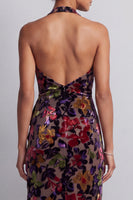 Load image into Gallery viewer, Black Floral Mermaid Ruffled Halter High-Low Mother of the Bride Dress