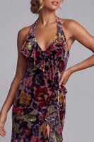 Load image into Gallery viewer, Black Floral Mermaid Ruffled Halter High-Low Mother of the Bride Dress