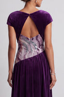 Load image into Gallery viewer, Plum Velvet Sheath Sparkly Sequin Long Mother of the Bride Dress with Sleeves