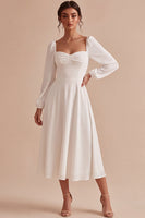 Load image into Gallery viewer, White Ruched A Line Long Sleeves Engagement Dress