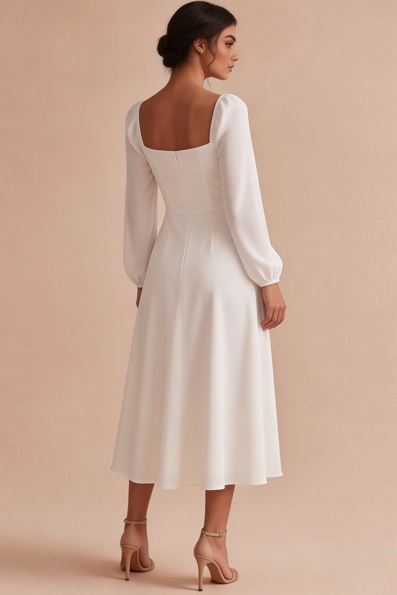 Load image into Gallery viewer, White Ruched A Line Long Sleeves Engagement Dress