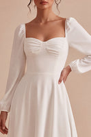 Load image into Gallery viewer, White Ruched A Line Long Sleeves Engagement Dress