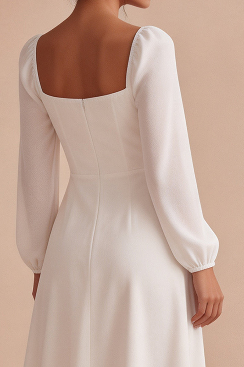 Load image into Gallery viewer, White Ruched A Line Long Sleeves Engagement Dress