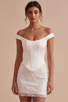 Load image into Gallery viewer, Sparkly White Tight Corset Off the Shoulder Short Graduation Dress with Sequins