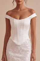 Load image into Gallery viewer, Sparkly White Tight Corset Off the Shoulder Short Graduation Dress with Sequins