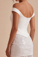 Load image into Gallery viewer, Sparkly White Tight Corset Off the Shoulder Short Graduation Dress with Sequins