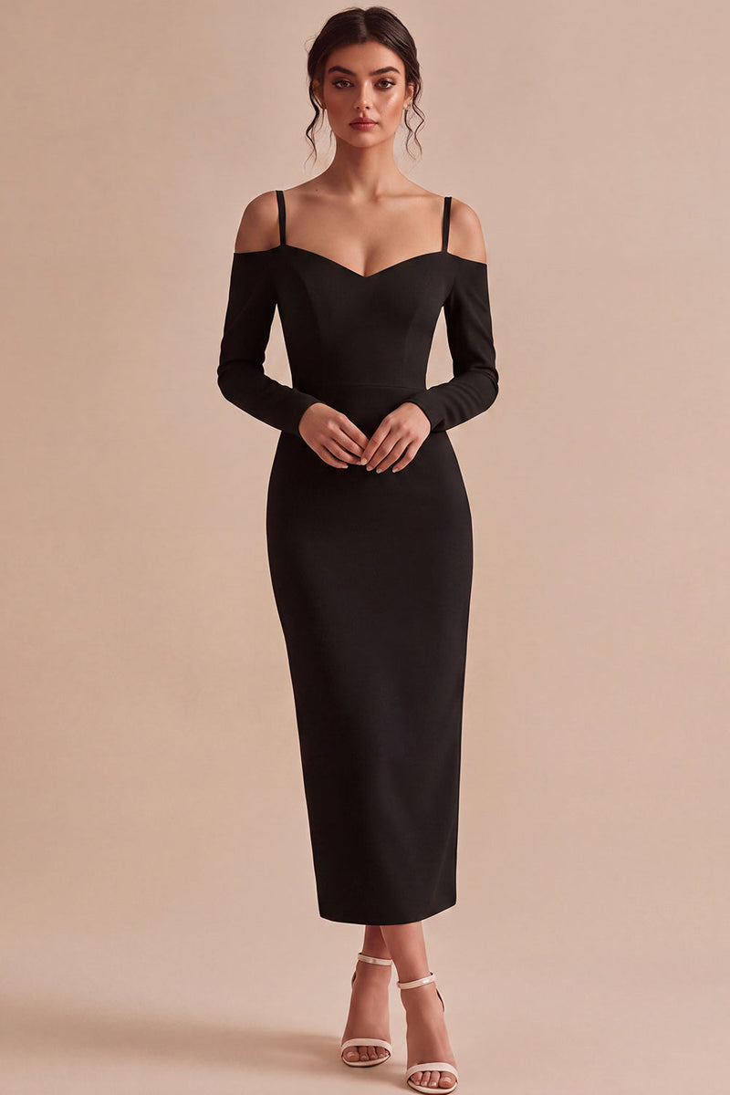 Load image into Gallery viewer, White Cold Shoulder Sheath Long Engagement Dress with Sleeves