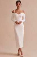 Load image into Gallery viewer, White Cold Shoulder Sheath Long Engagement Dress with Sleeves