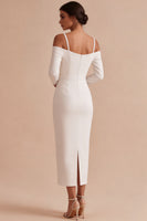 Load image into Gallery viewer, White Cold Shoulder Sheath Long Engagement Dress with Sleeves