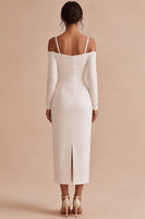 Load image into Gallery viewer, White Cold Shoulder Sheath Long Engagement Dress with Sleeves
