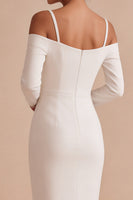 Load image into Gallery viewer, White Cold Shoulder Sheath Long Engagement Dress with Sleeves