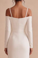 Load image into Gallery viewer, White Cold Shoulder Sheath Long Engagement Dress with Sleeves