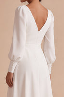 Load image into Gallery viewer, White V-Neck A Line Ruched Midi Engagement Dress with Sleeves